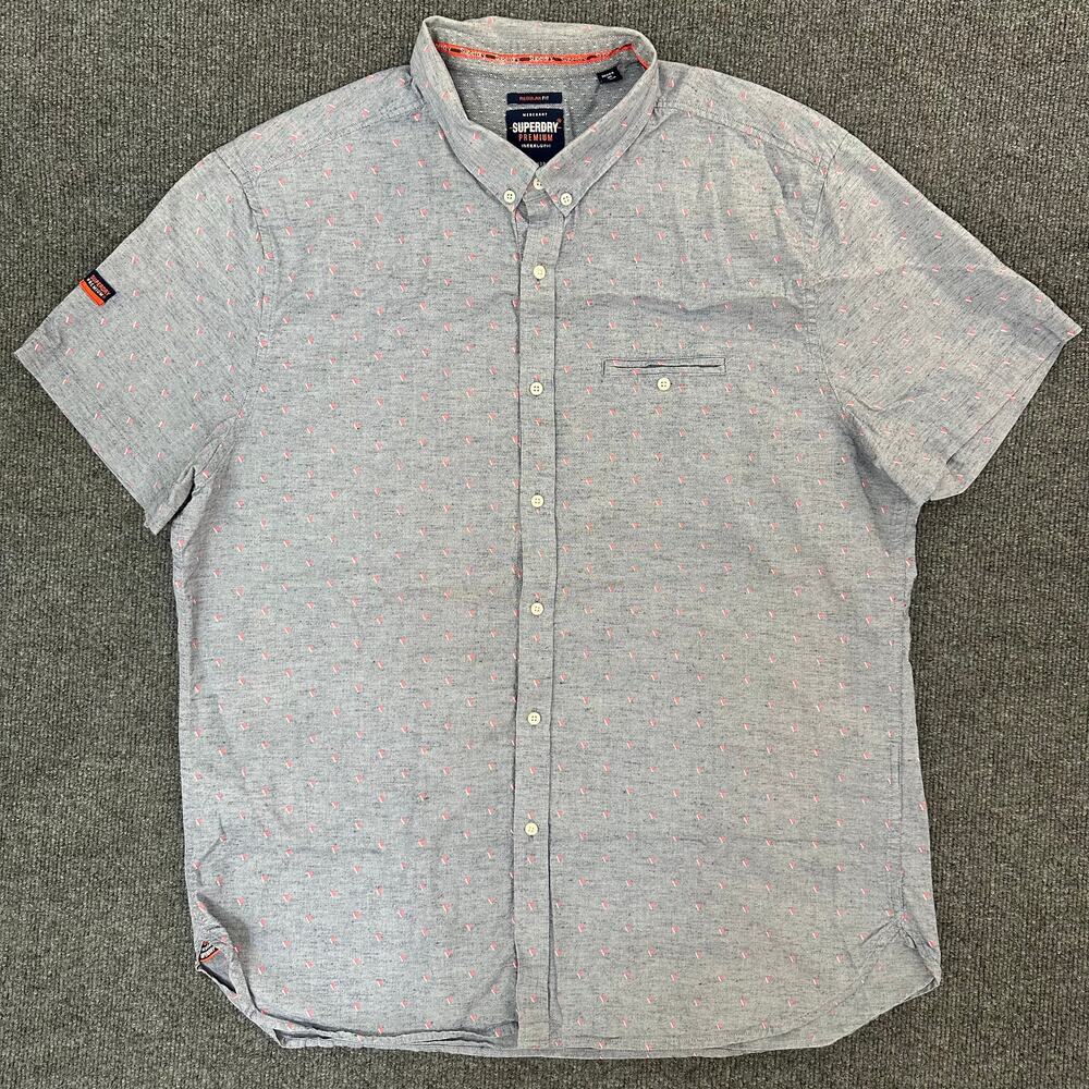 Superdry Japan Men’s Premium University Jet Short Sleeve Shirt Chambray 3XL